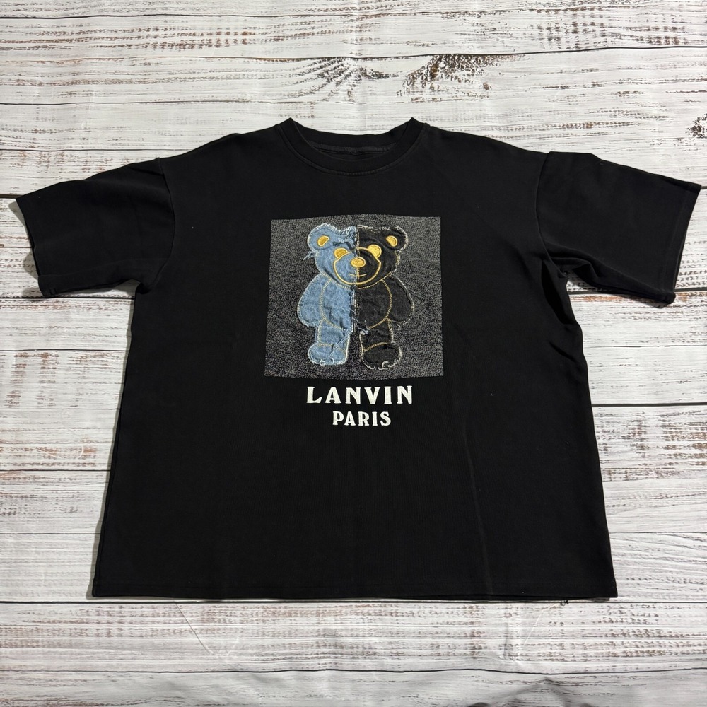 LANVIN Paris Bear Black Logo Thick Shirt Men's Size Large (Short)‎